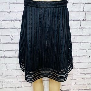 J. Crew Womens Black Striped Lined Knee Length Eyelet A-Line Skirt Size 8
